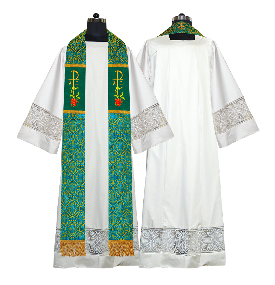 Chi Rho with Grapes Embroidered Clergy Stole