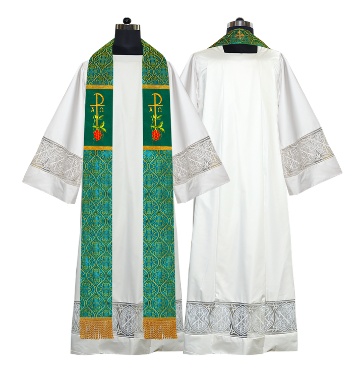 Chi Rho with Grapes Embroidered Clergy Stole