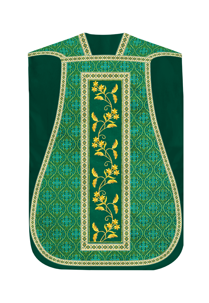 Roman Chasuble Vestment With Floral Design and Trims