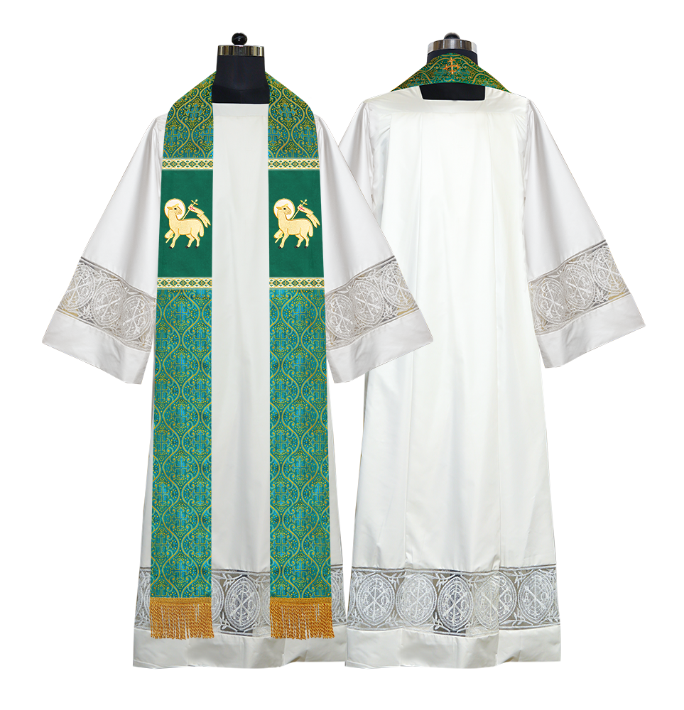 Liturgical Stole with Embroidered Motif and Trims