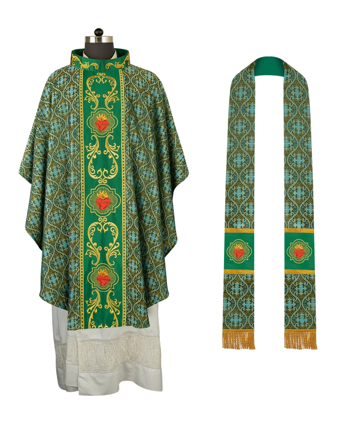 Gothic Style Chasuble with Sacred Heart Embroidered Orphrey