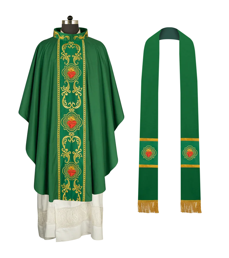 Gothic Style Chasuble with Sacred Heart Embroidered Orphrey