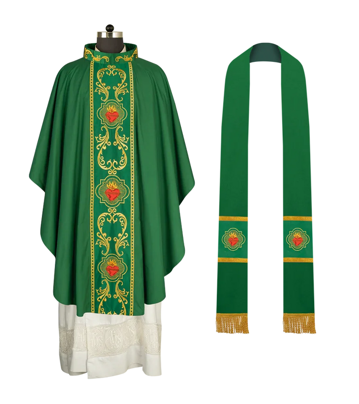 Gothic Style Chasuble with Sacred Heart Embroidered Orphrey