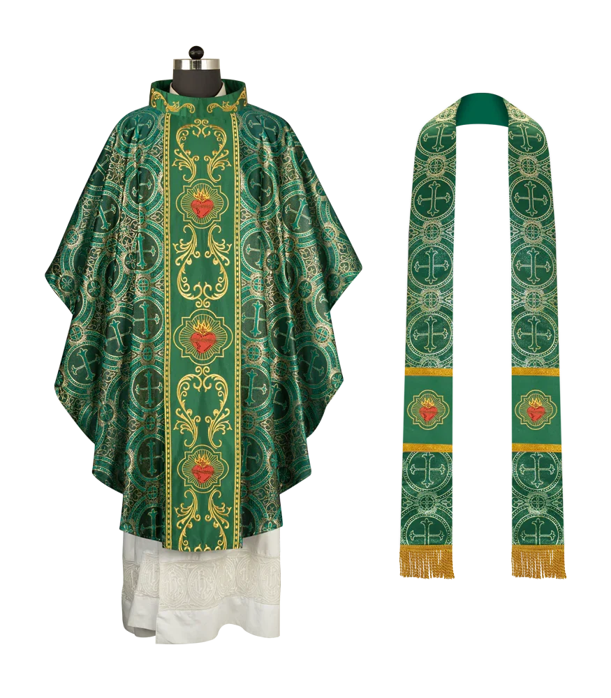 Gothic Style Chasuble with Sacred Heart Embroidered Orphrey