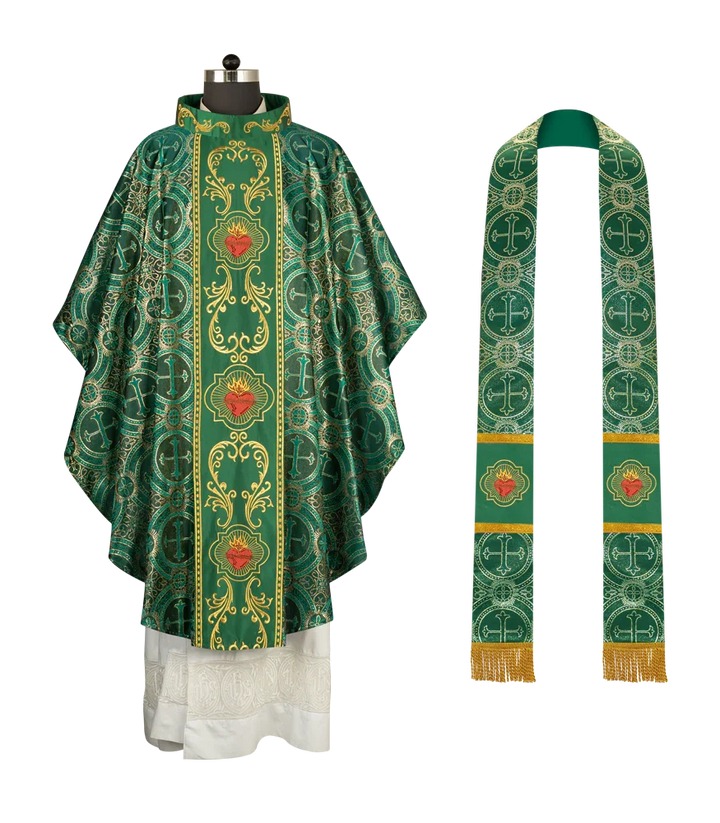 Gothic Style Chasuble with Sacred Heart Embroidered Orphrey