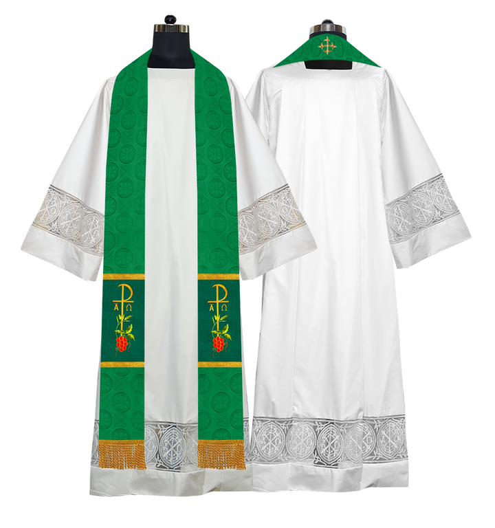 Elegant Clergy Stole with Grapes Embroidery