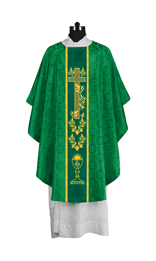 Traditional Liturgical Chasuble with Ornate Embroidered Orphrey