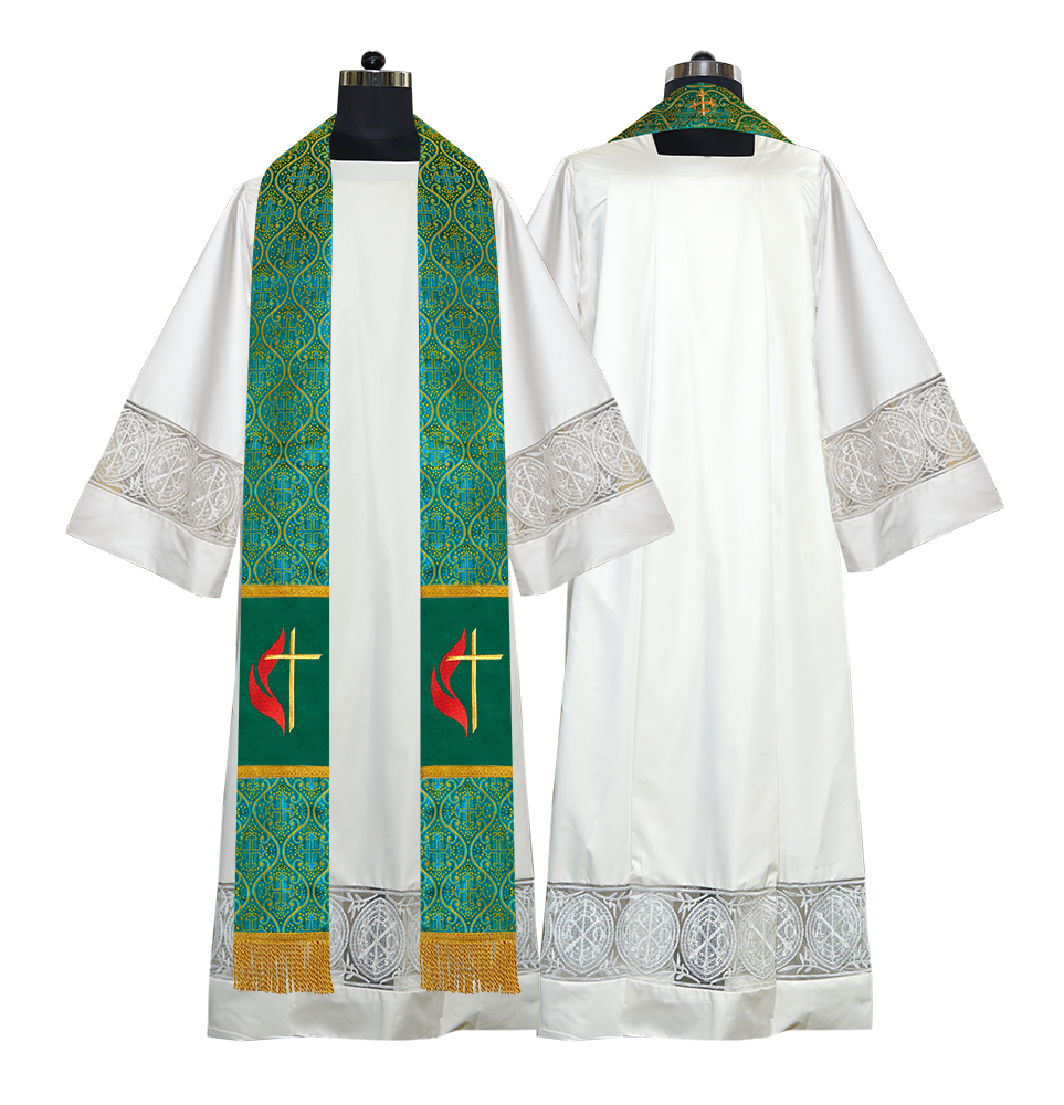 Cross and Flame Embroidered Priest Stole