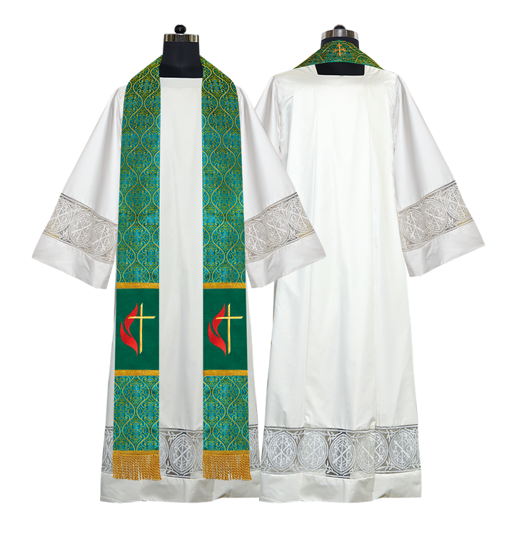 Cross and Flame Embroidered Priest Stole