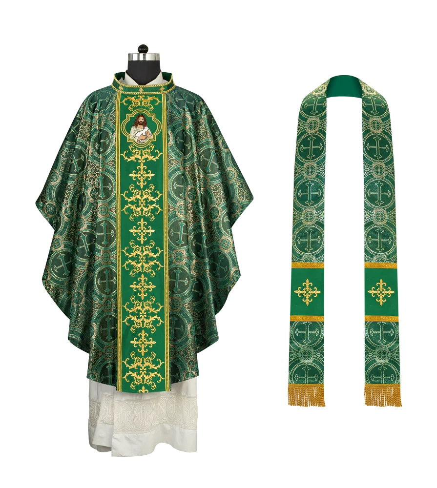 Liturgical Chasuble with Intricate Embroidery of Jesus and the Lamb