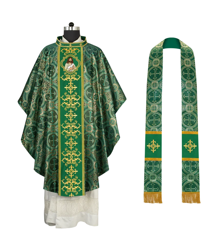 Liturgical Chasuble with Intricate Embroidery of Jesus and the Lamb