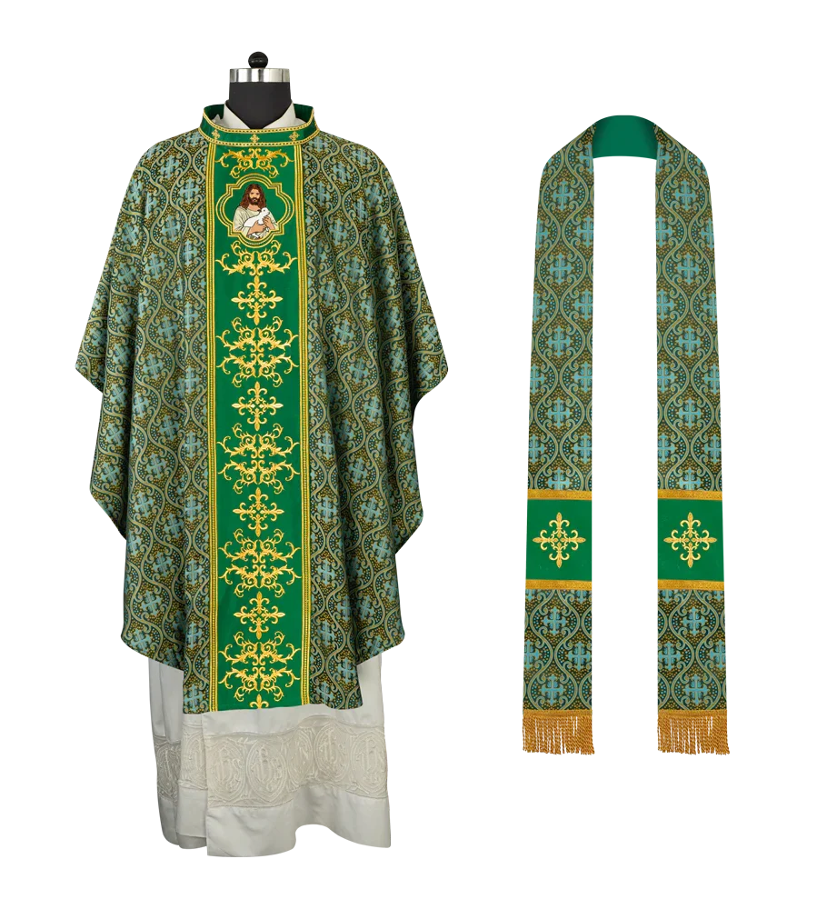 Liturgical Chasuble with Intricate Embroidery of Jesus and the Lamb