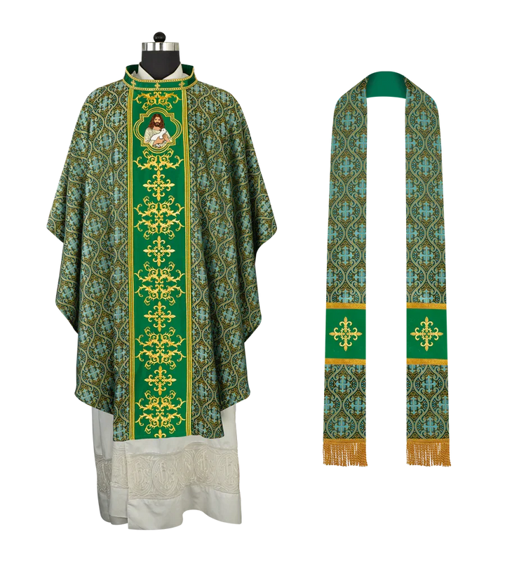 Liturgical Chasuble with Intricate Embroidery of Jesus and the Lamb