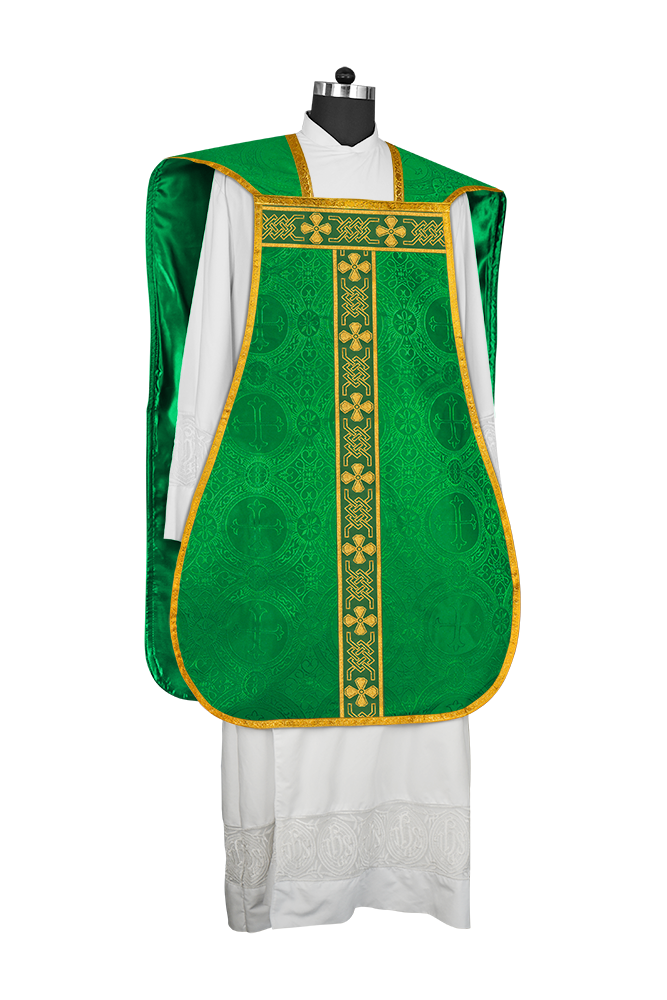 Casulla romana con motivos y ribetes 