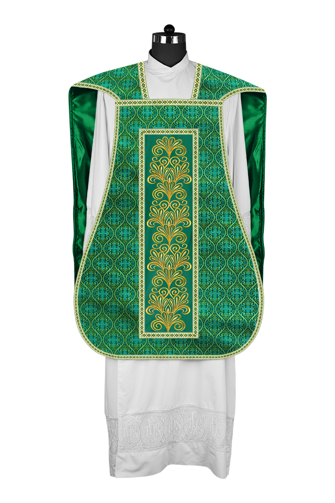 Roman Chasuble Vestment enriched With Coloured Braids and Trims