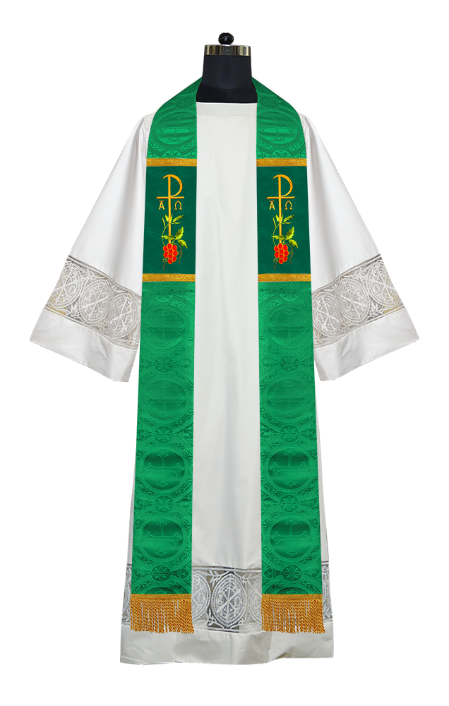 Chi Rho with Grapes Embroidered Clergy Stole