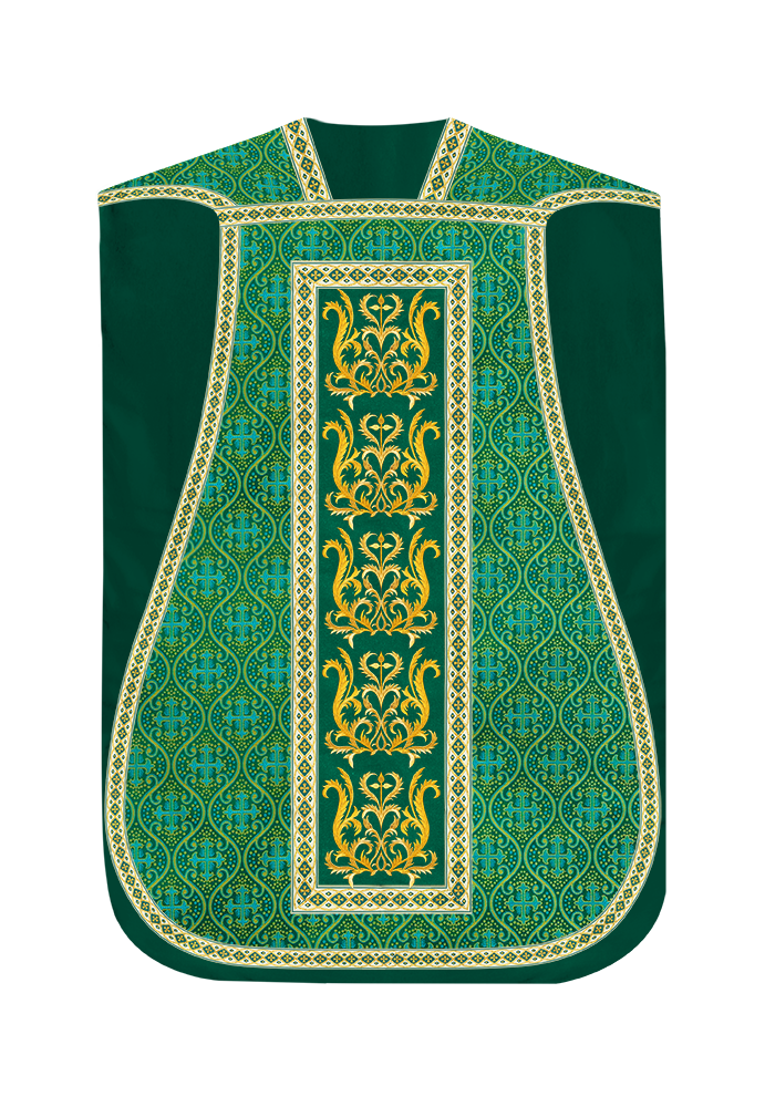 Liturgical Roman Chasuble Vestment With Spiritual Motifs and Trims