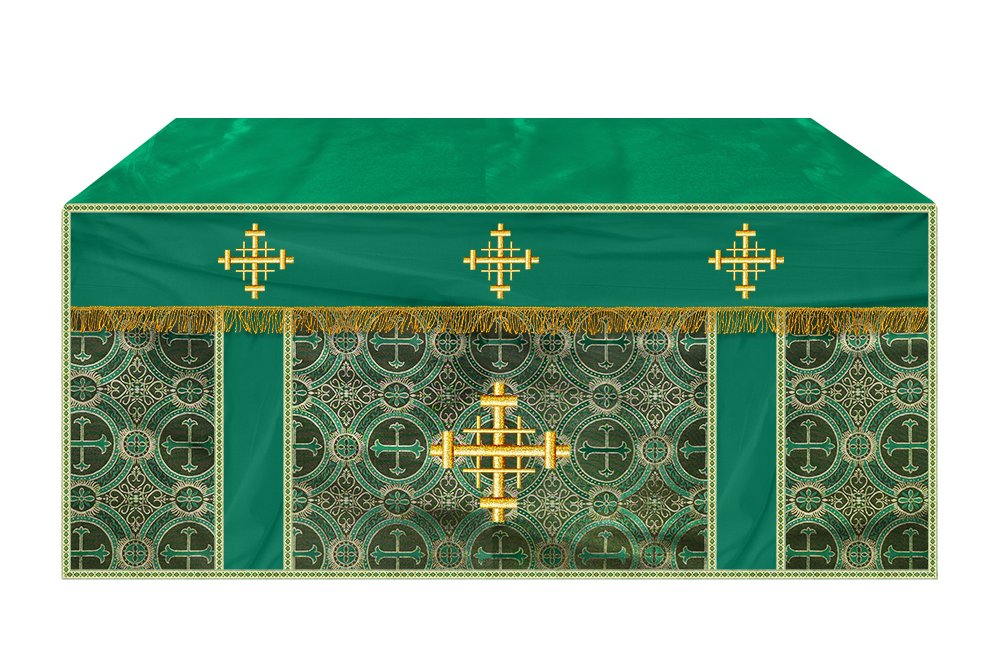 Church Altar Cloth with Braided Cross and Trims