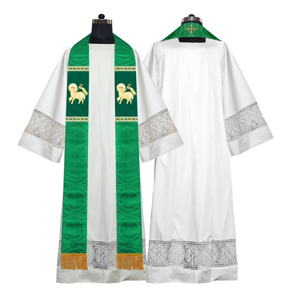 Liturgical Stole with Embroidered Motif and Trims