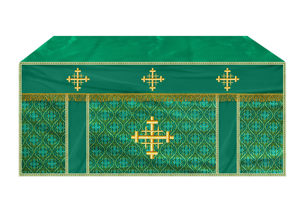 Church Altar Cloth with Braided Cross and Trims