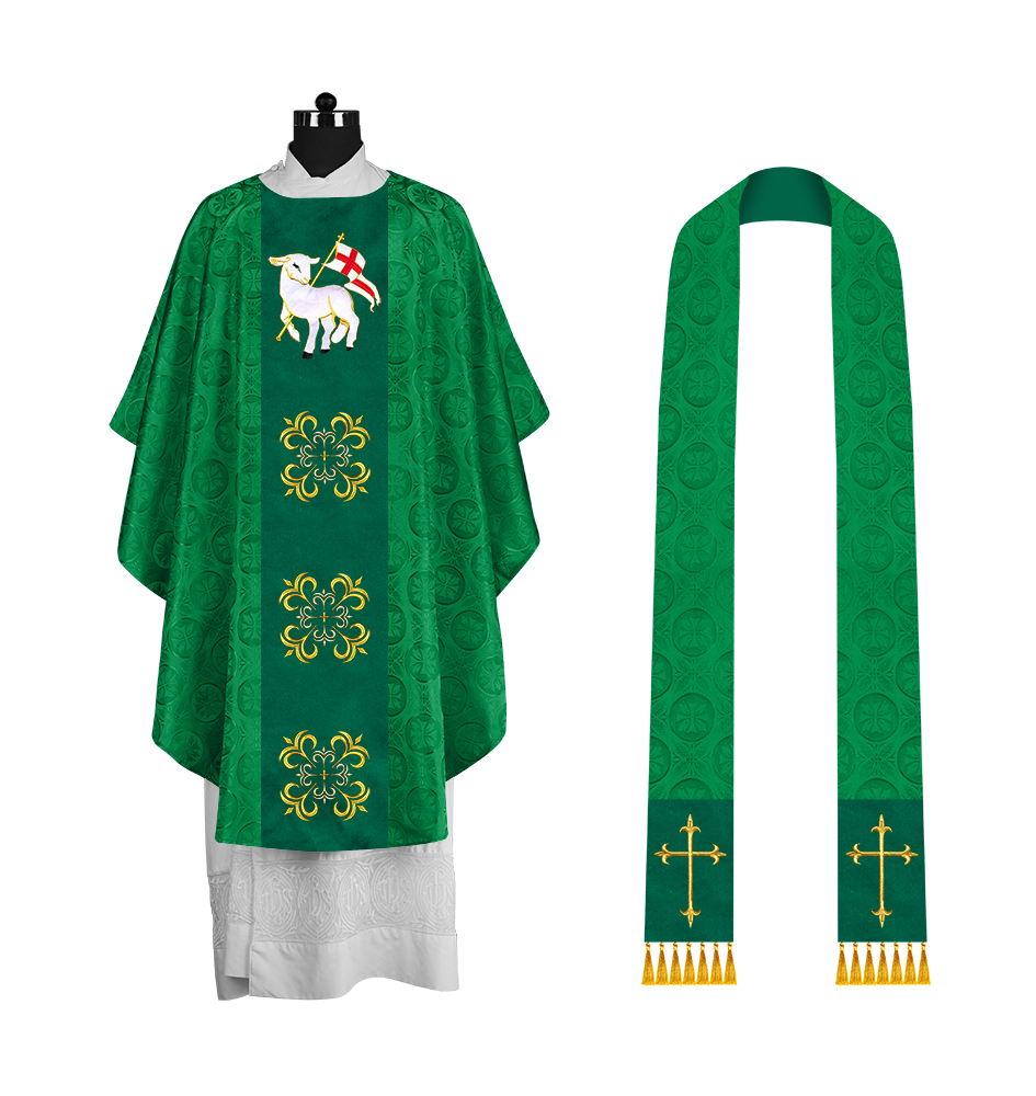 Embroidered Gothic Chasuble for Clergy with Liturgical Orphrey Design