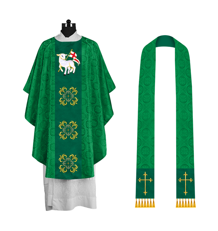 Embroidered Gothic Chasuble for Clergy with Liturgical Orphrey Design
