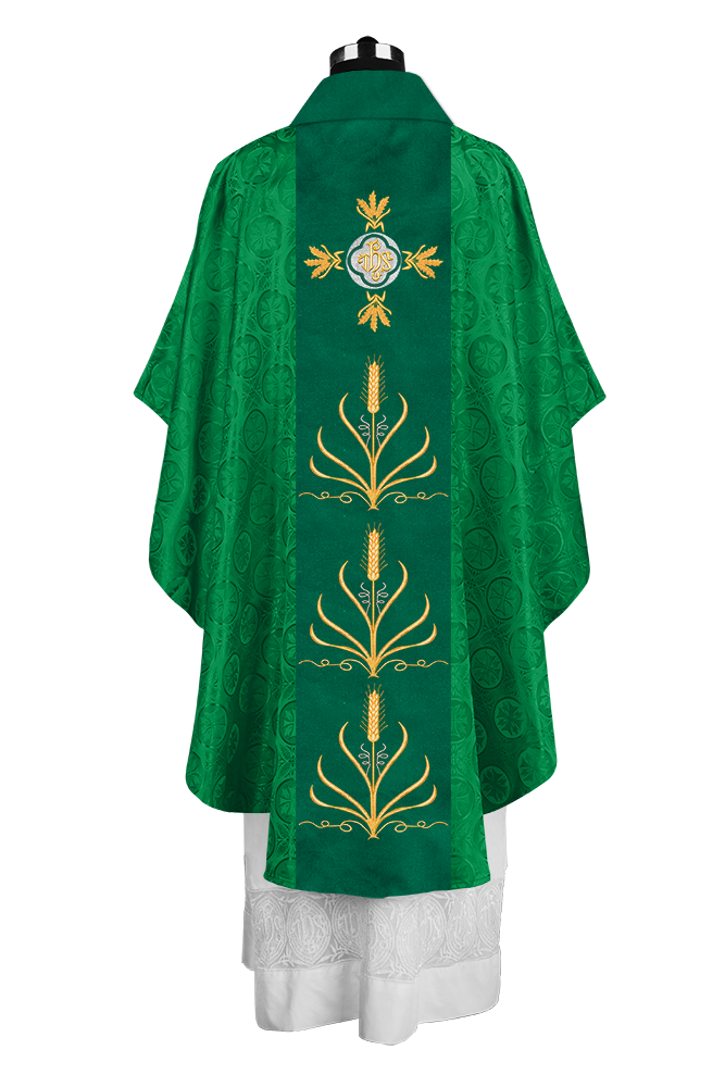 Traditional Liturgical Chasuble with Ornate Embroidered Orphrey