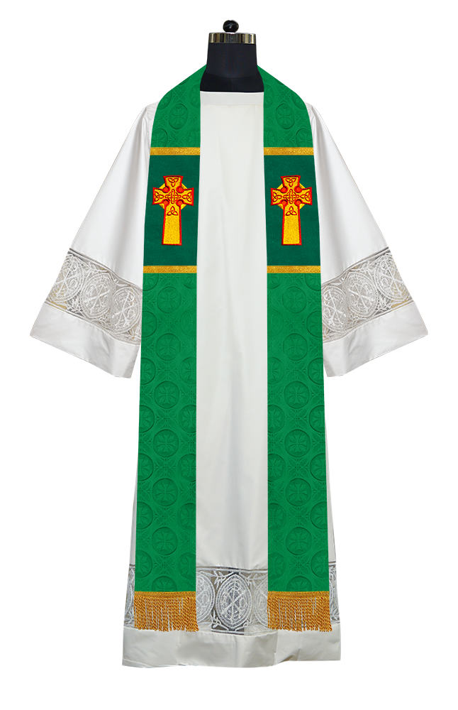 Liturgical Stole Adorned with Embroidered Cross Motif