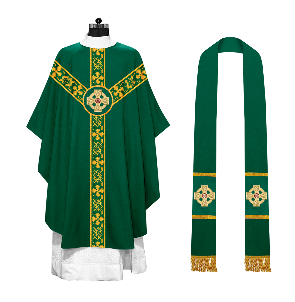 Gothic Chasuble adorned with lace and CEEC Motif