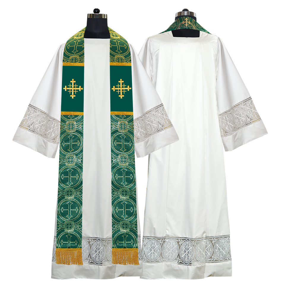 Liturgical Stole with Embroidered Motif and Trims