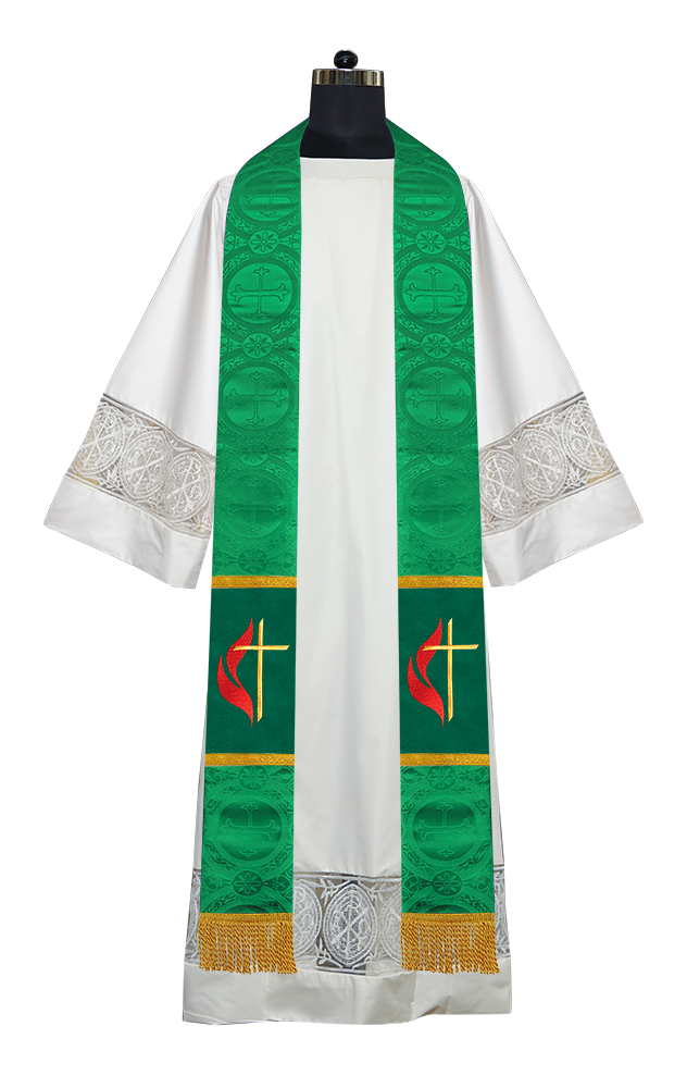 Cross and Flame Embroidered Priest Stole