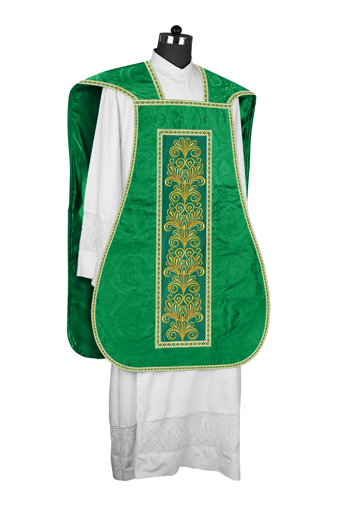 Roman Chasuble Vestment enriched With Coloured Braids and Trims