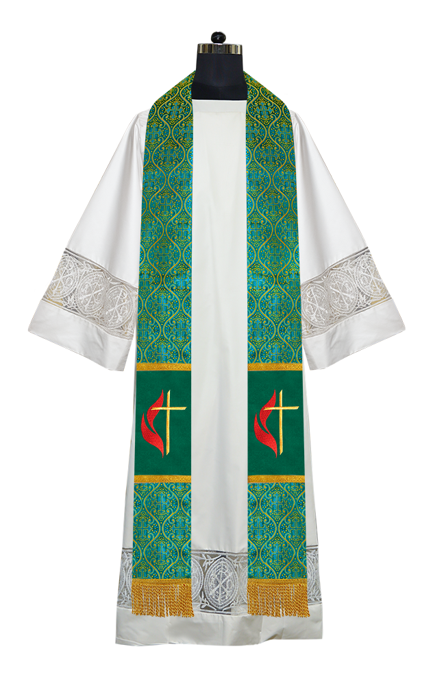 Cross and Flame Embroidered Priest Stole