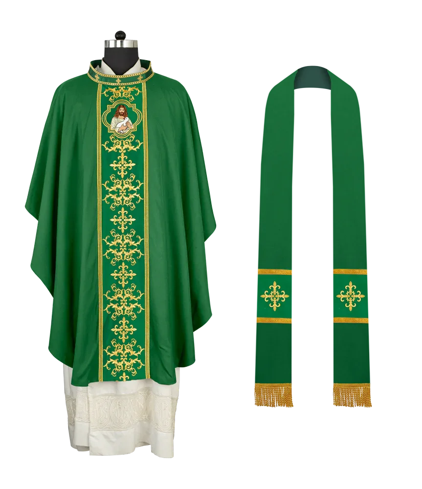 Liturgical Chasuble with Intricate Embroidery of Jesus and the Lamb