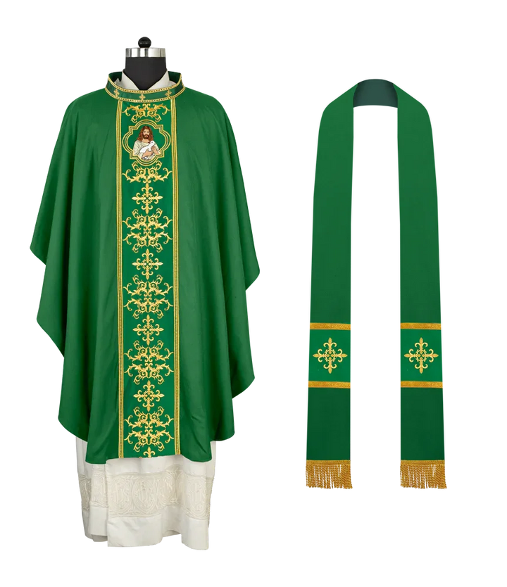 Liturgical Chasuble with Intricate Embroidery of Jesus and the Lamb