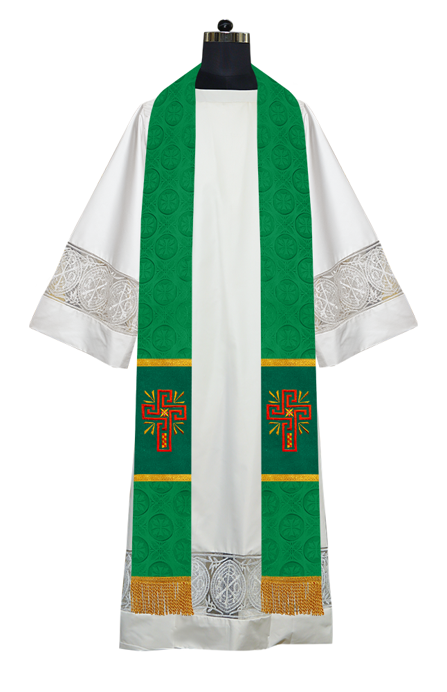 Liturgical Stole Adorned with Embroidered Cross Motif