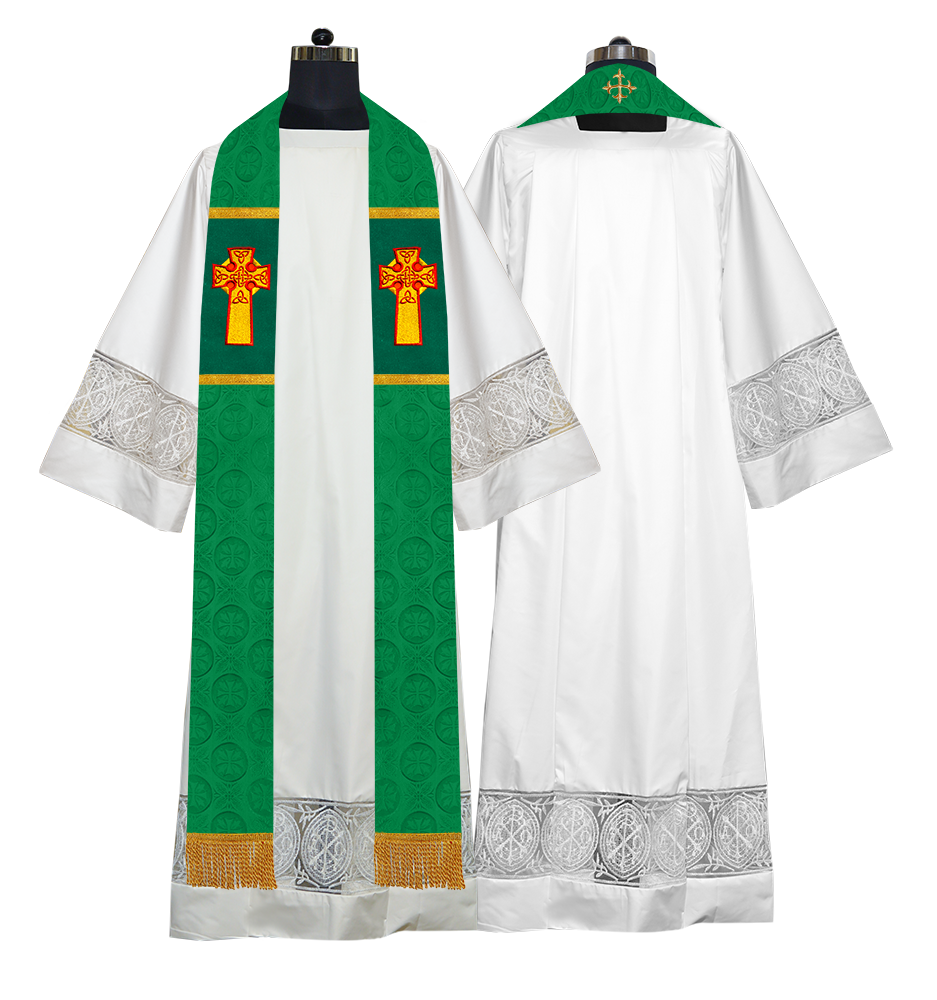 Liturgical Stole Adorned with Embroidered Cross Motif