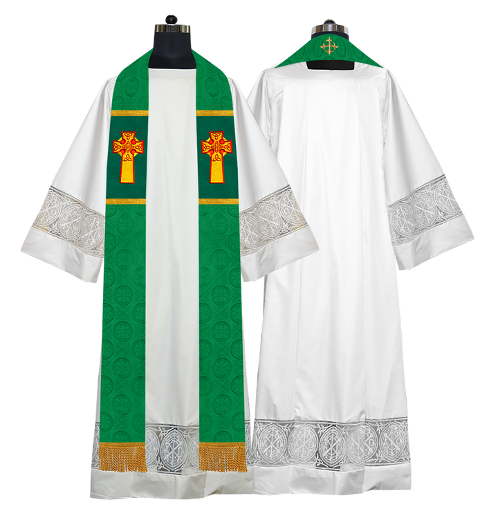 Liturgical Stole Adorned with Embroidered Cross Motif