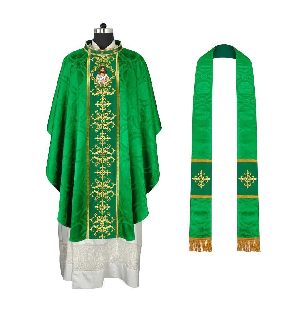 Liturgical Chasuble with Intricate Embroidery of Jesus and the Lamb