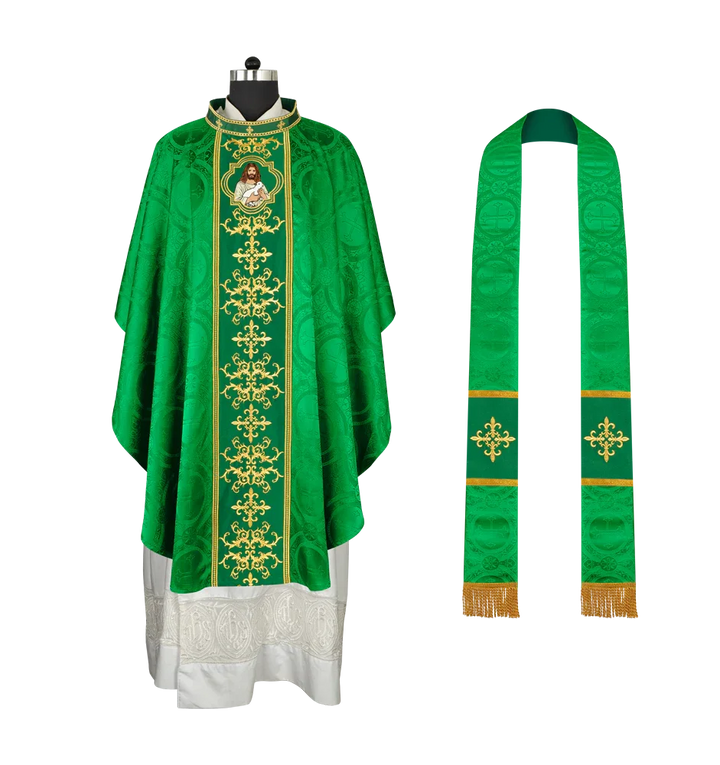 Liturgical Chasuble with Intricate Embroidery of Jesus and the Lamb