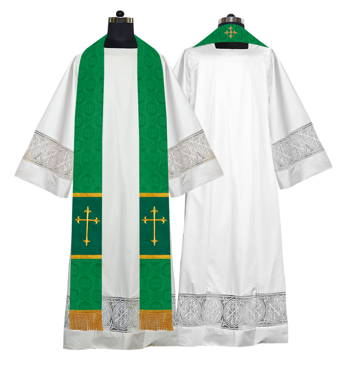 Liturgical Stole Adorned with Embroidered Cross Motif