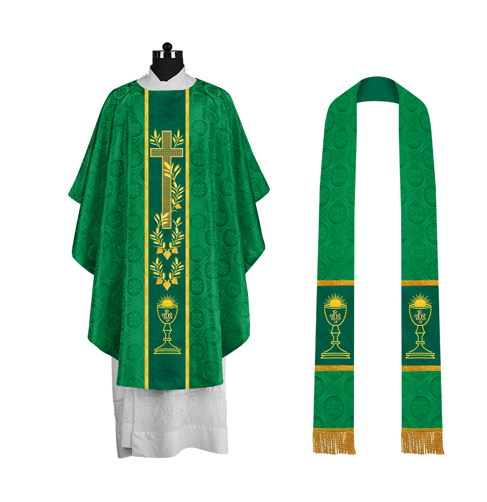 Traditional Liturgical Chasuble with Ornate Embroidered Orphrey