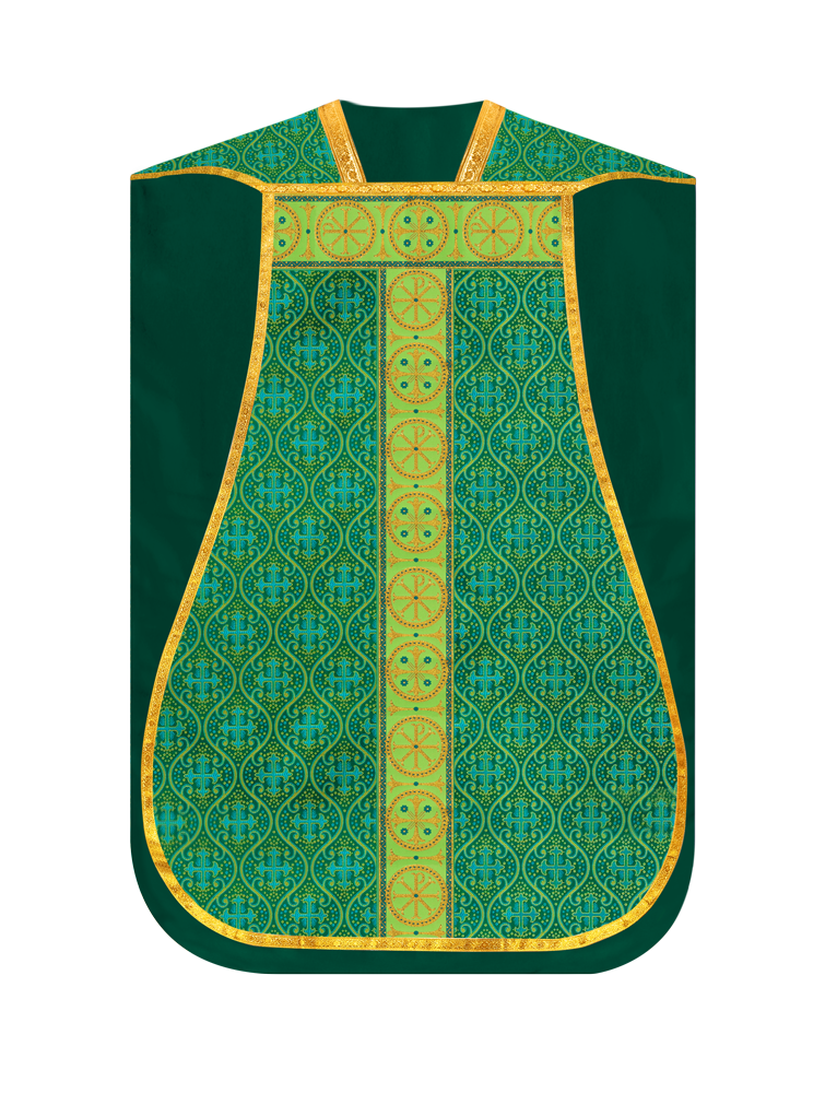 Roman Chasuble Vestment with Spiritual Motif and Ornate Braids