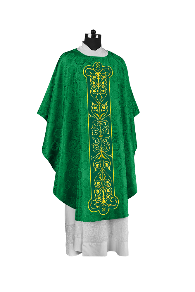 Liturgical Priest Chasuble with Vintage-Style Embroidered Orphrey