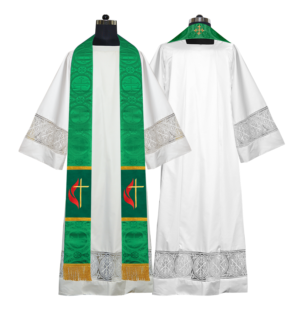 Cross and Flame Embroidered Priest Stole