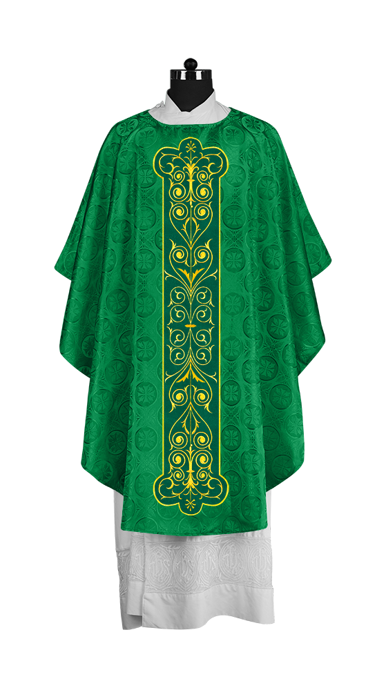 Liturgical Priest Chasuble with Vintage-Style Embroidered Orphrey