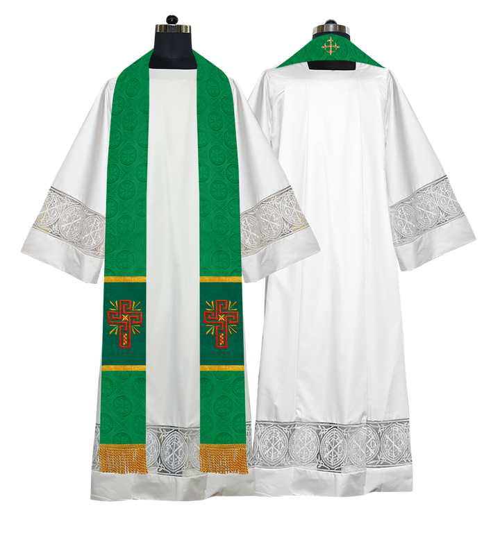 Liturgical Stole Adorned with Embroidered Cross Motif