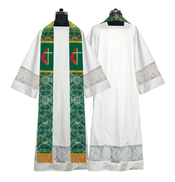 Cross and Flame Embroidered Clergy Stole