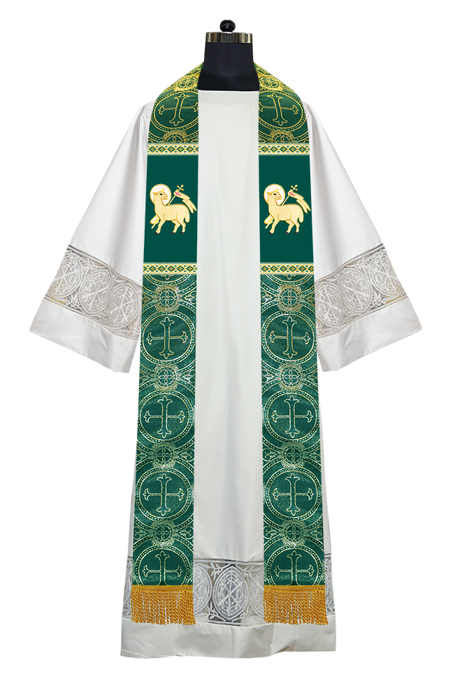 Liturgical Stole with Embroidered Motif and Trims