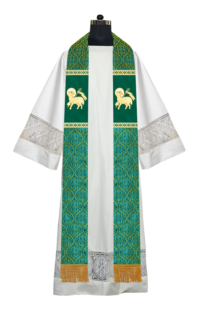 Liturgical Stole with Embroidered Motif and Trims